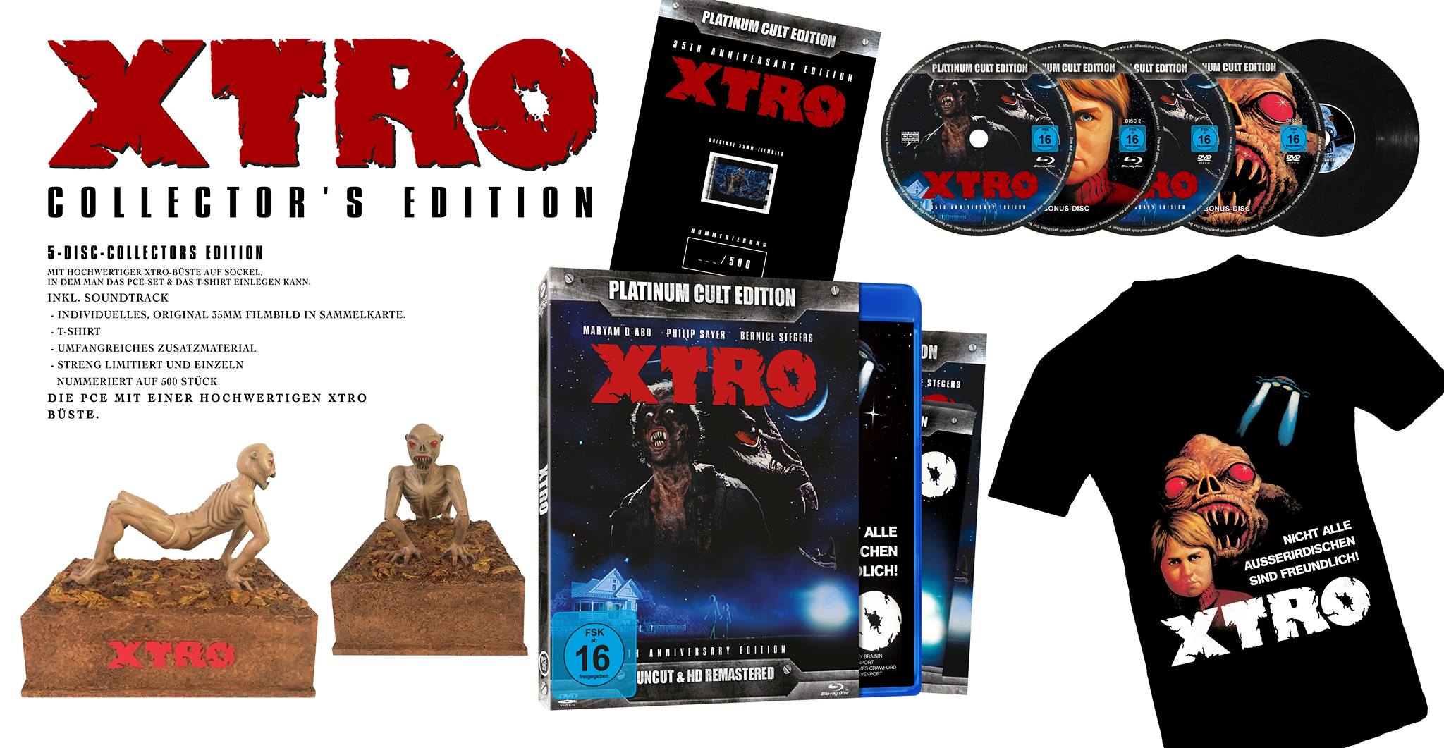 XTRO-35th Anniversary DeLuxe-5Disc-Edition (2 x Blu-ray, 2 x DVD, 1 x Soundtrack-CD), Limitiert auf 500, inkl. Figur, Filmbild, T-Shirt, Soundtrack etc.